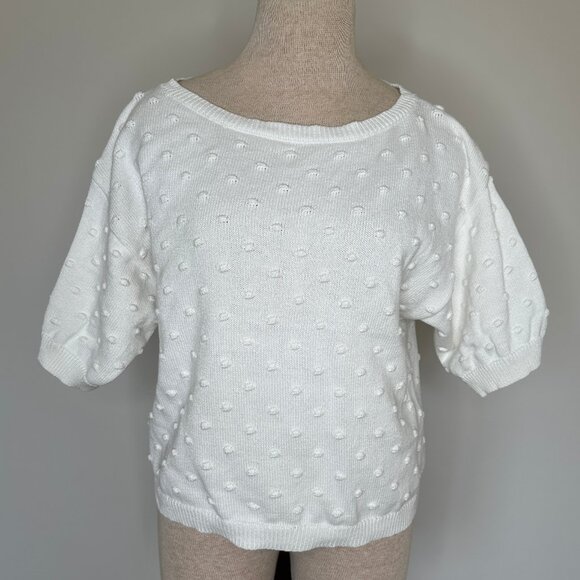 JOIE Women's Camren Textured Dot Short Sleeve Pullover Sweater White Size Small - Picture 4 of 9